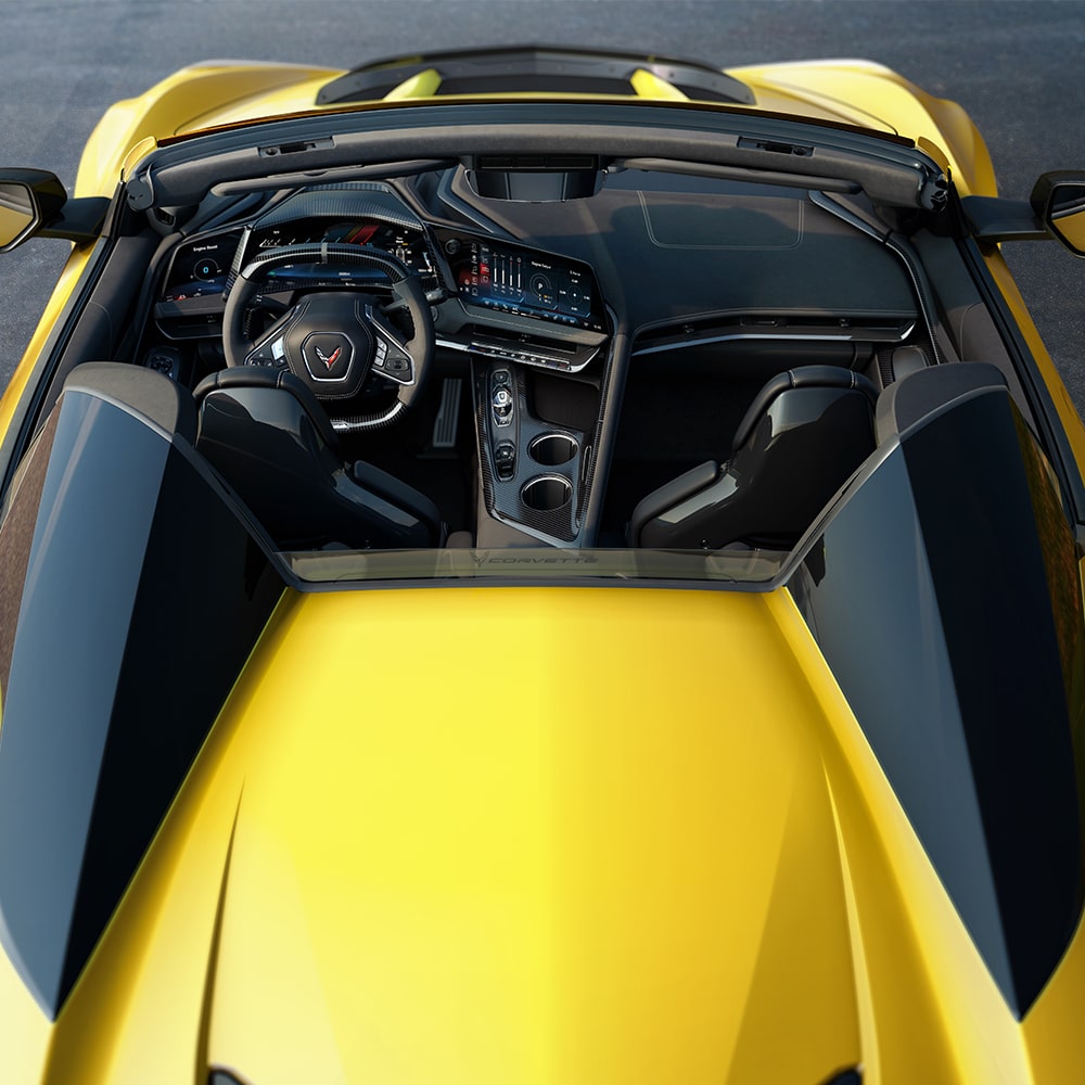 Birds Eye View of the 2026 Chevy Corvette with the Convertible Roof Down