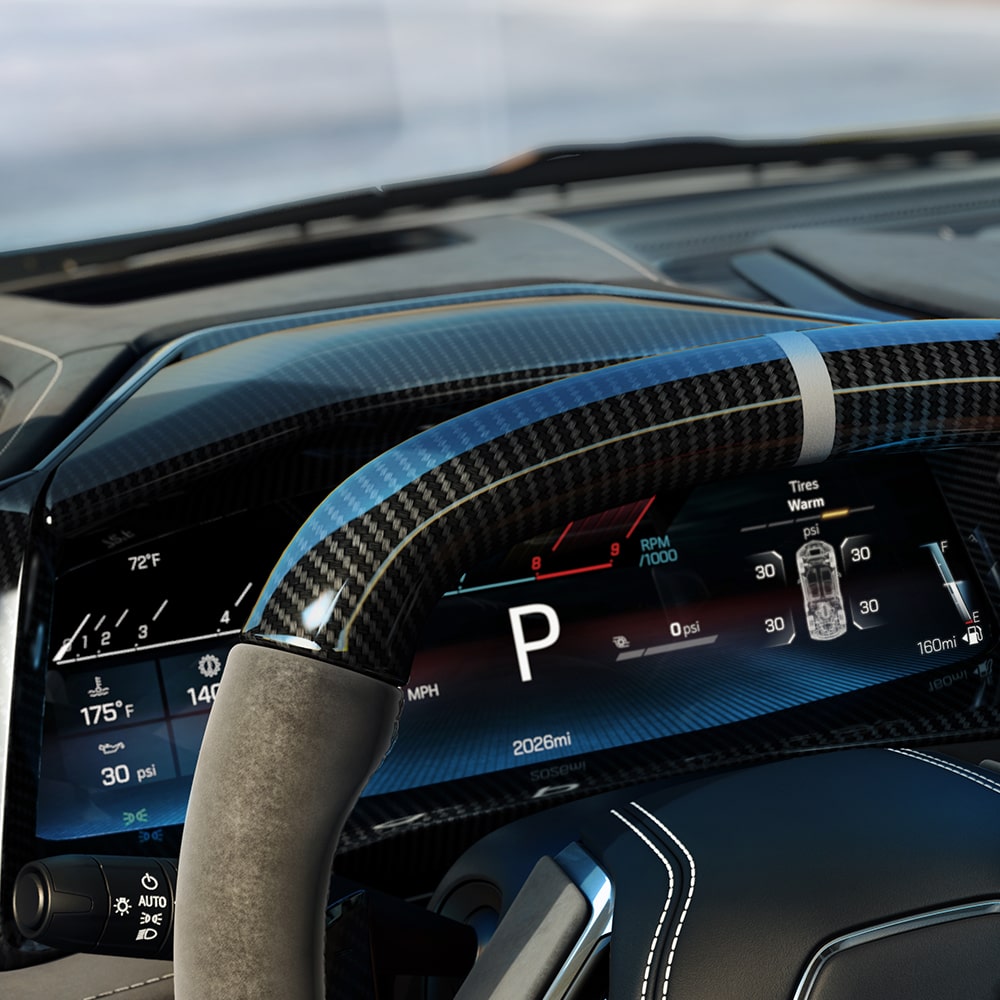 Close-Up View of the Steering Wheel Inside the 2026 Chevy Corvette