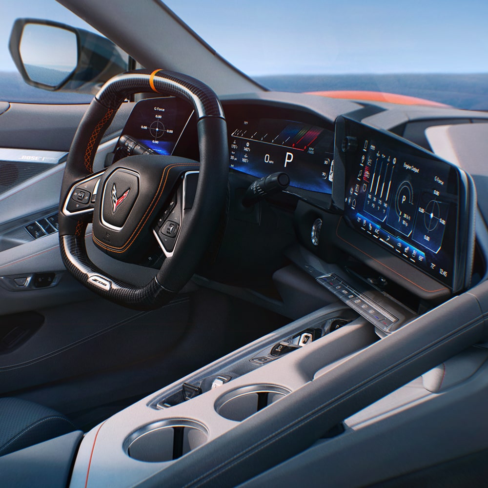 Passenger View of Gray 2026 Corvette Interior