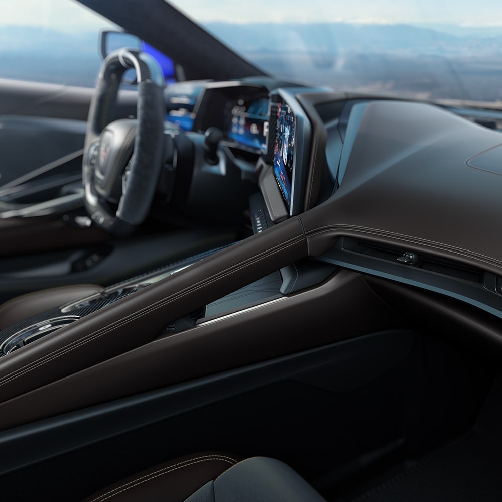 Passenger View of Brown 2026 Corvette Interior