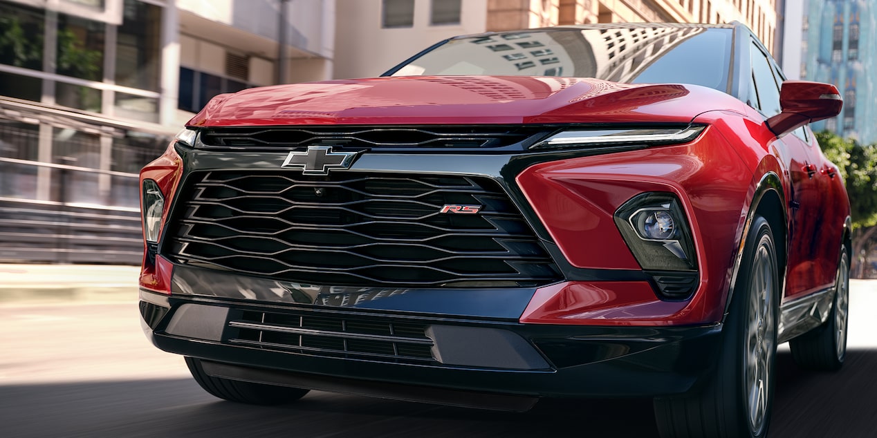 Front Grill of 2025 Red Chevy Blazer