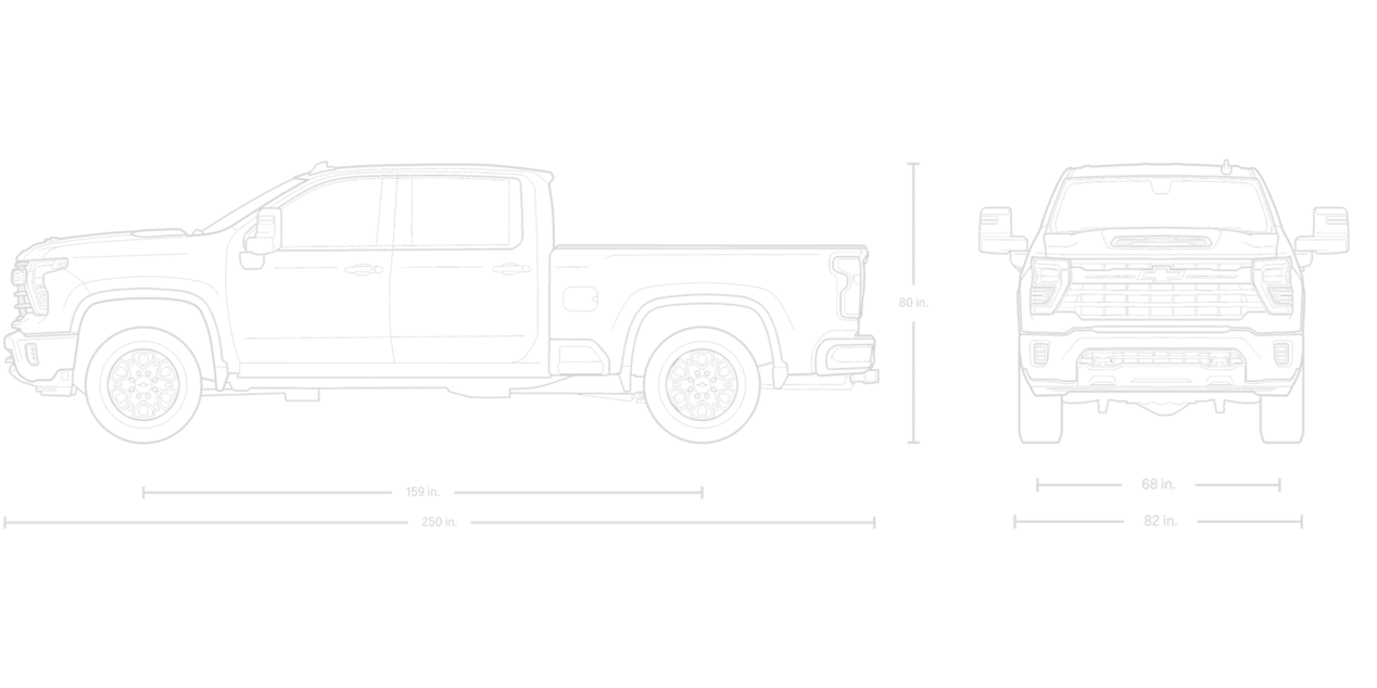 Front and Side View of a Blueprint of a 2026 Chevy Silverado HD Crew Cab