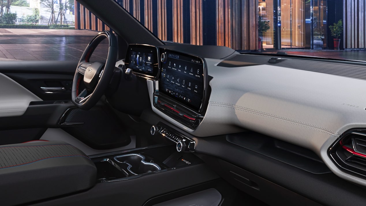 The interior of a Silverado EV showing the driver and front passenger areas.