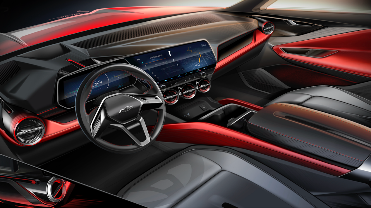 A an early design sketch of a vehicle interior created in the development of the Blazer EV.