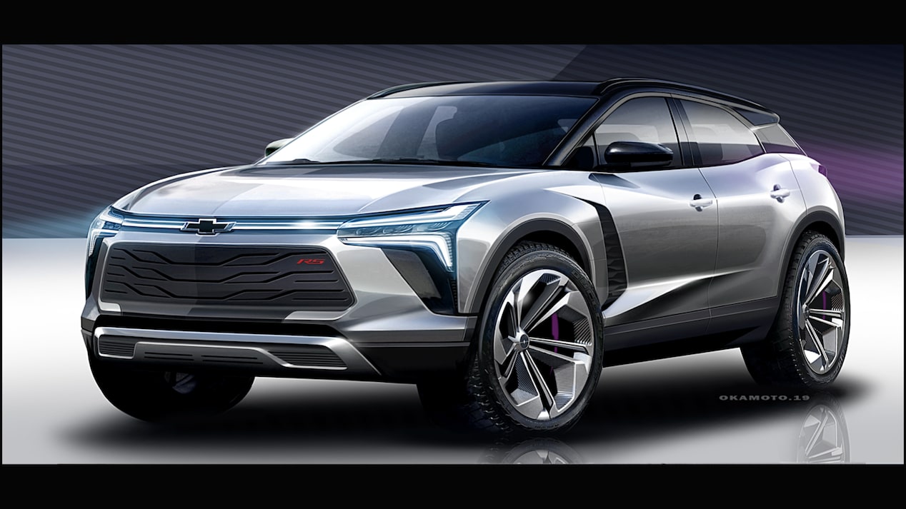 An early design sketch of a vehicle exterior created in the development of the Blazer EV.