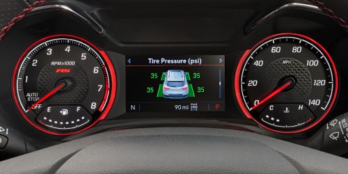 A Chevy Dashboard with the Tire Pressure Monitoring System Visible on the Display