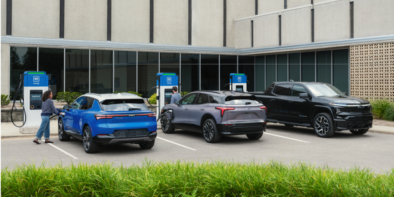 Chevy EV Lineup at an Outdoor Charging Station