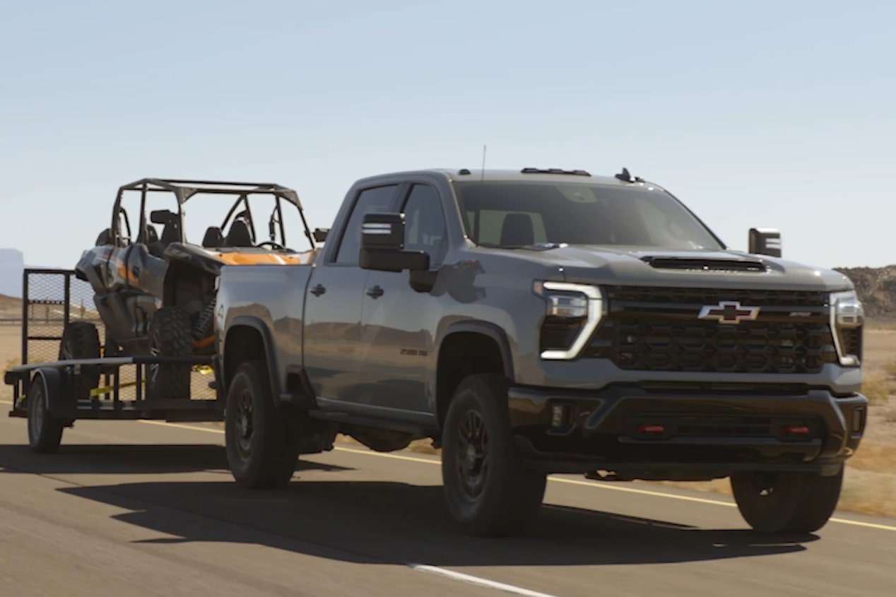 Gray Silverado HD ZR2 Towing Off-Road Vehicle